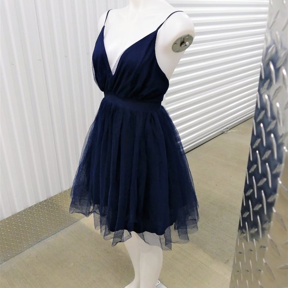 Navy Blue Spaghetti Strap Mini Zip Halter Dress - Picture 5 of 7